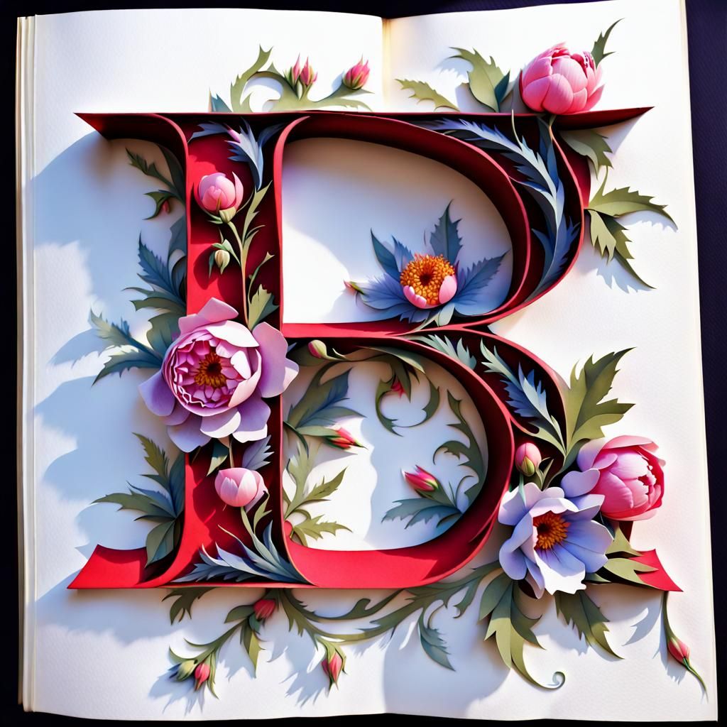 Gothic Peony Letter B in Watercolor Style
