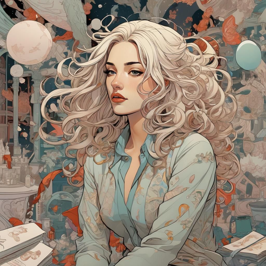 Surreal Woman Portrait in Comic Art Style