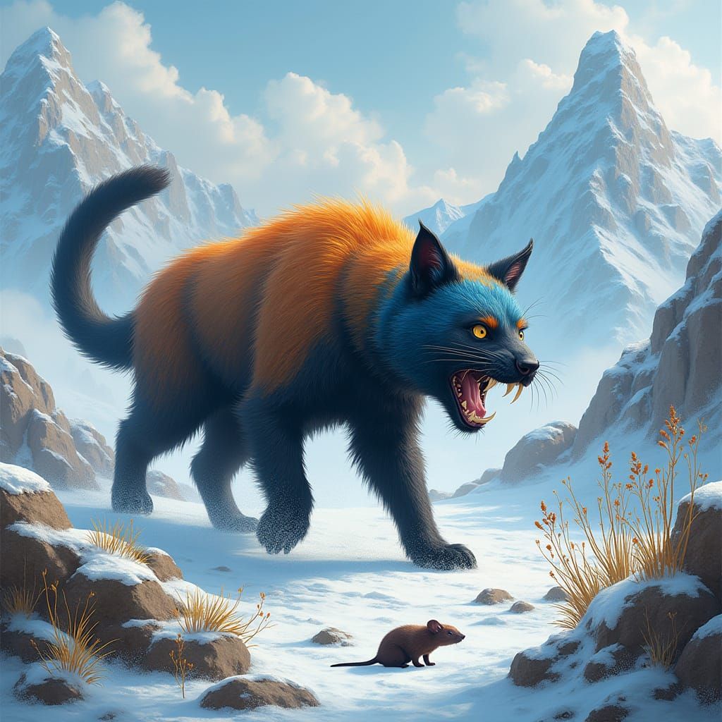 Majestic Feline Beast Roams Snowy Mountains