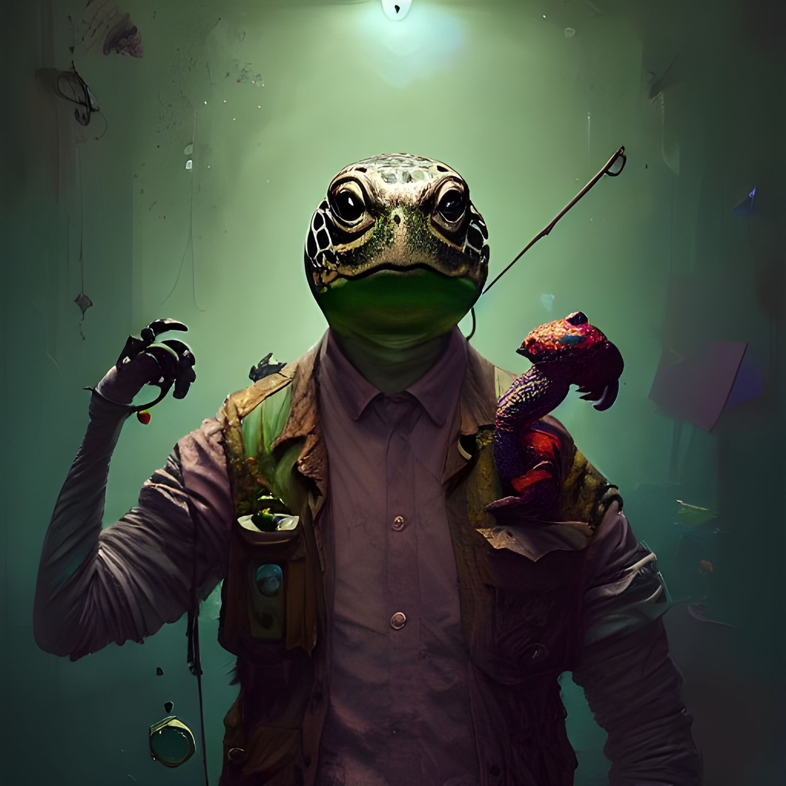 Anthropomorphic Turtle Detective Solving a Mystery