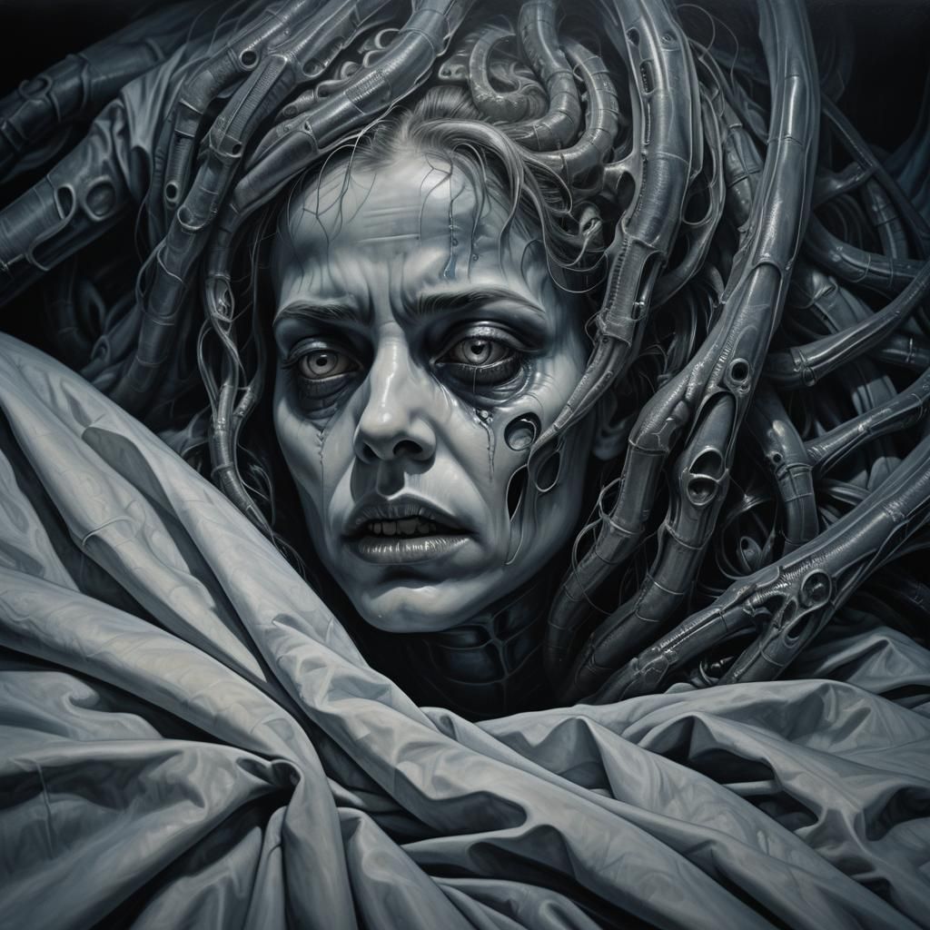 Claustrophobic Bedroom Nightmare in Surreal Style