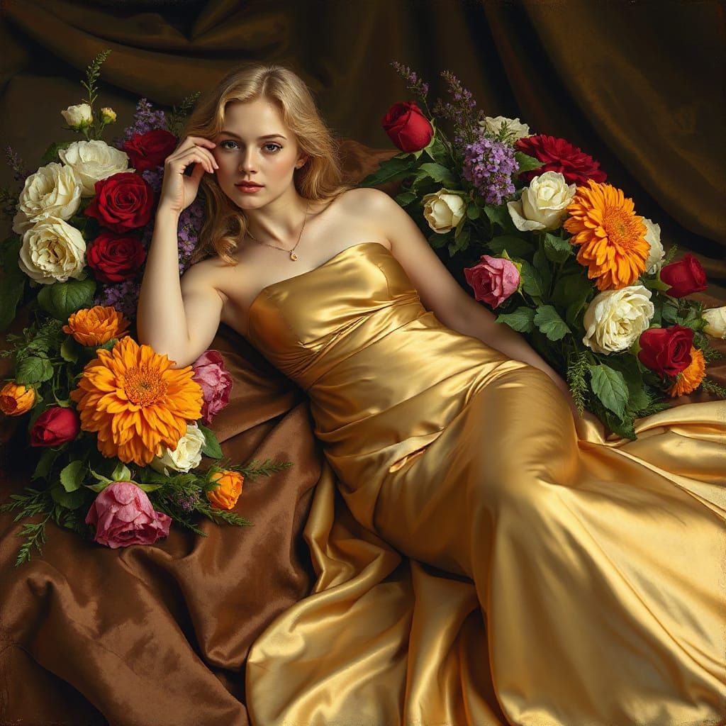 Elegant Woman in Gown, Surreal Oil Painting