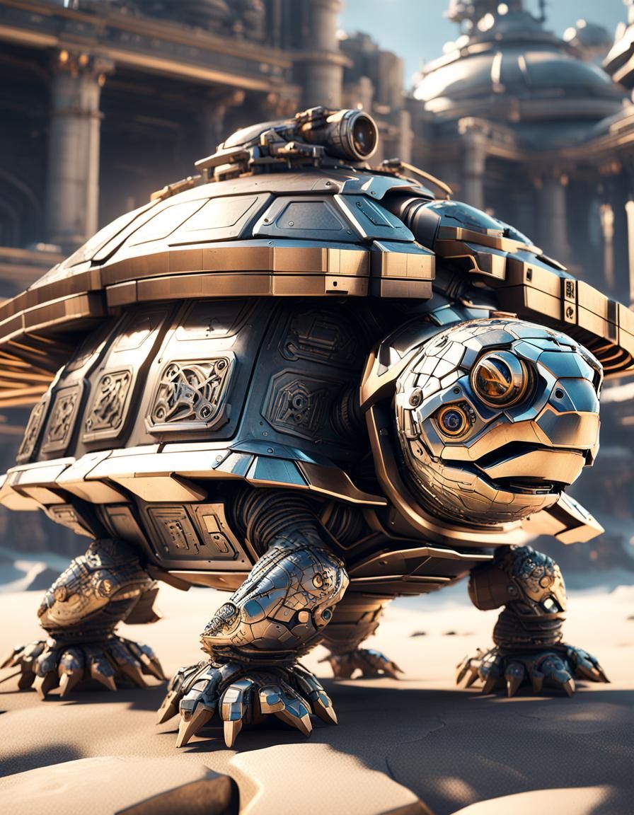 Futuristic Sci-Fi Turtle Mech with Cannons
