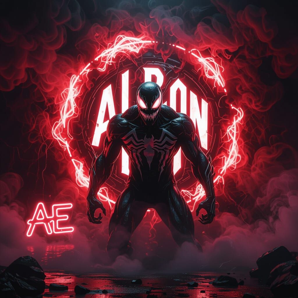 Dark Symbiote Character With Neon Aura Poster Art