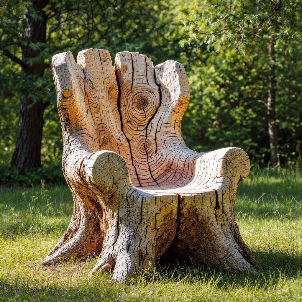 Sculpted Tree Stump Chair in Natural Rustic Style