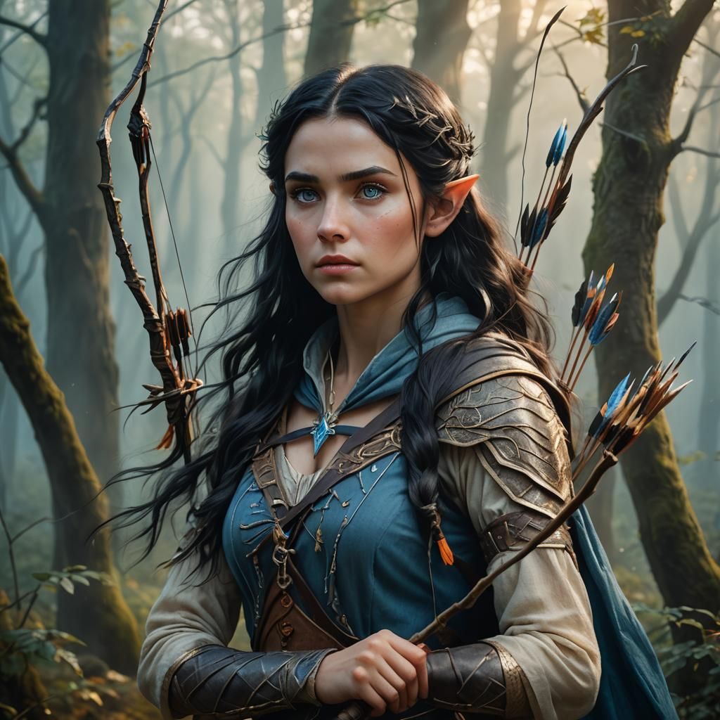 Elven Archer in Misty Forest: Fantasy Portrait Art