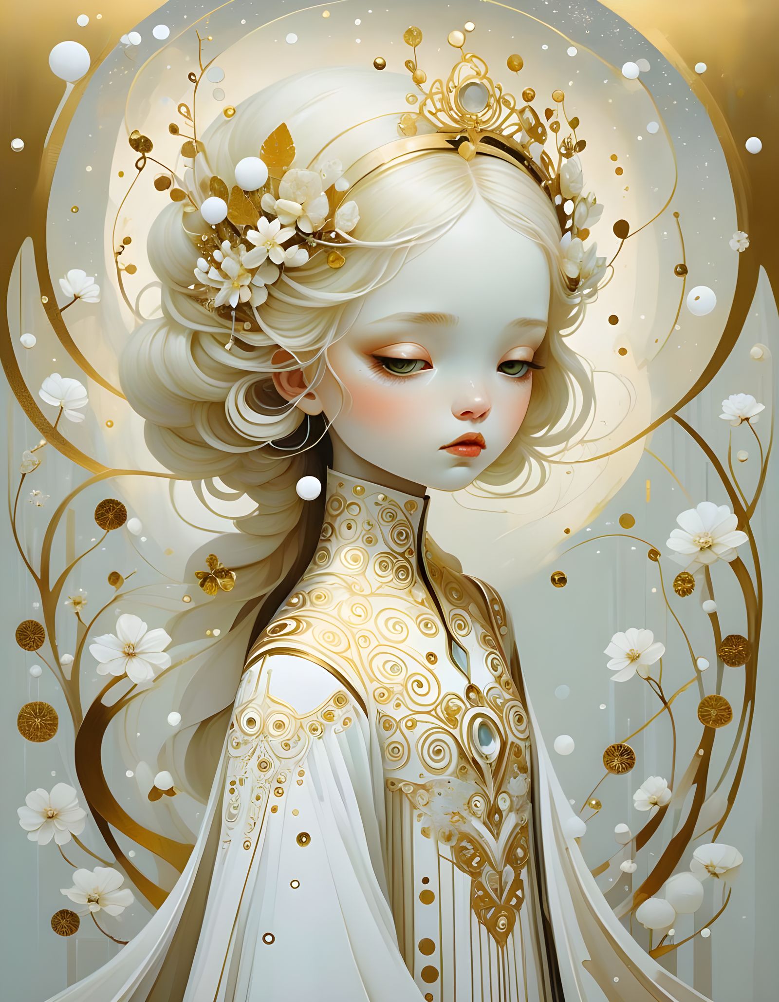 Ethereal Snow Princess in Acrylic Style