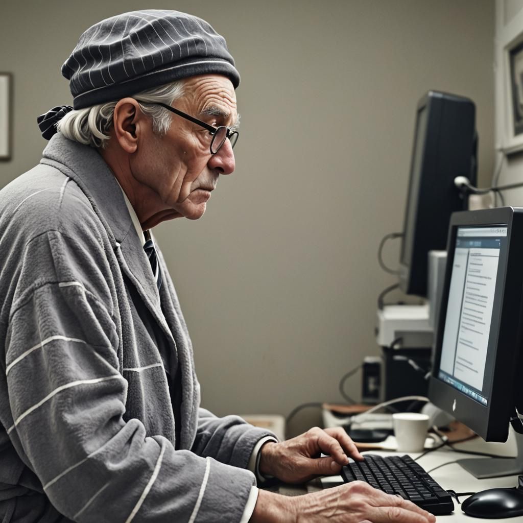 CGI Image: Elderly Man at Computer with Woman