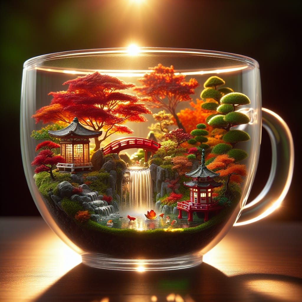 Miniature Autumn Garden Inside Teacup