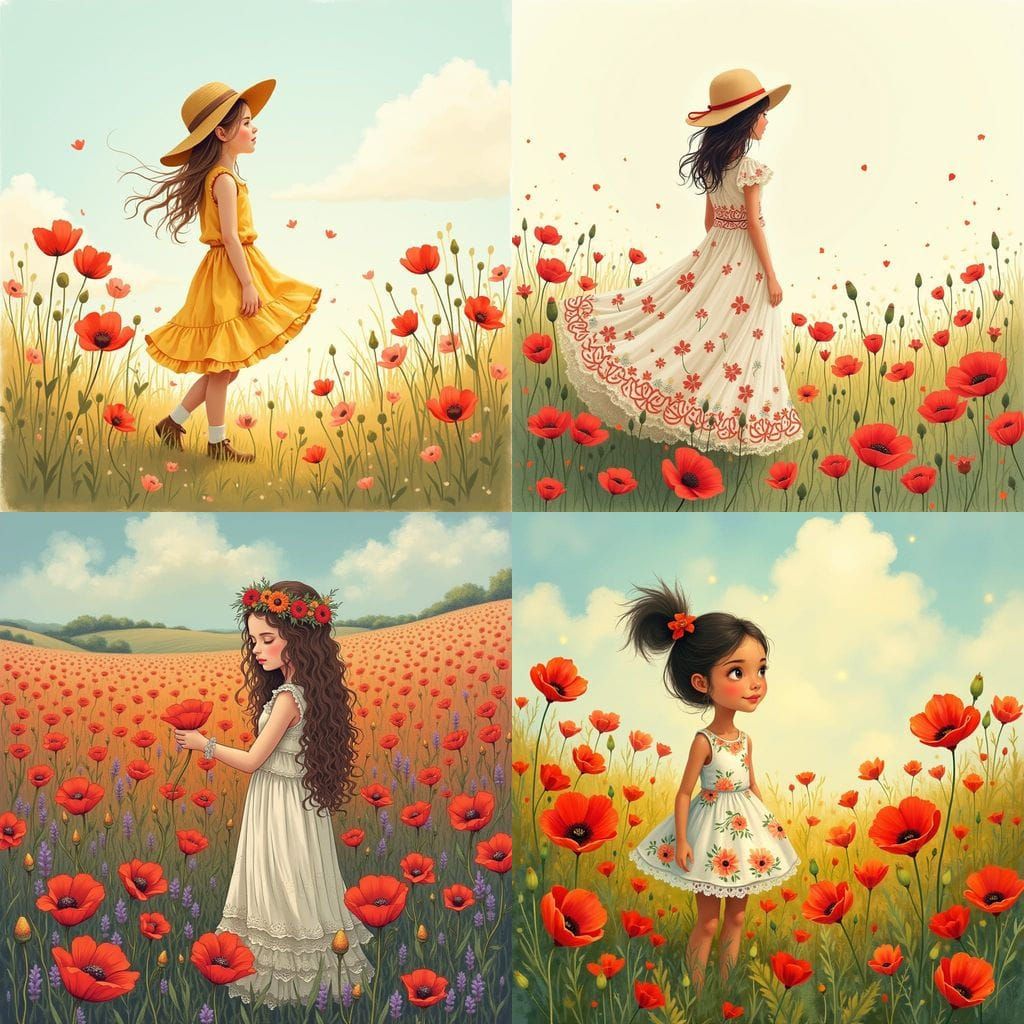 Colorful Girl in a Vibrant Poppy Field Art