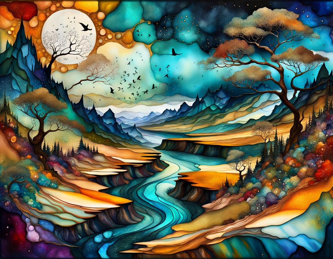 Abstract Landscape in Alcohol Ink Style