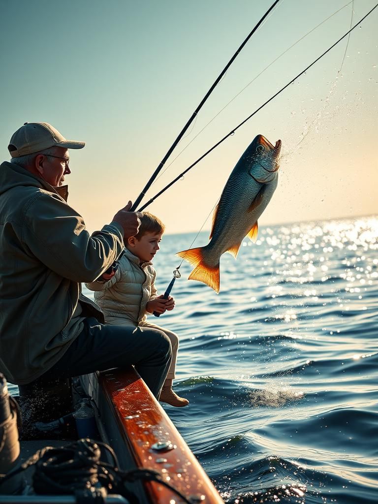 Hyperreal Photo of Father and Son Fishing