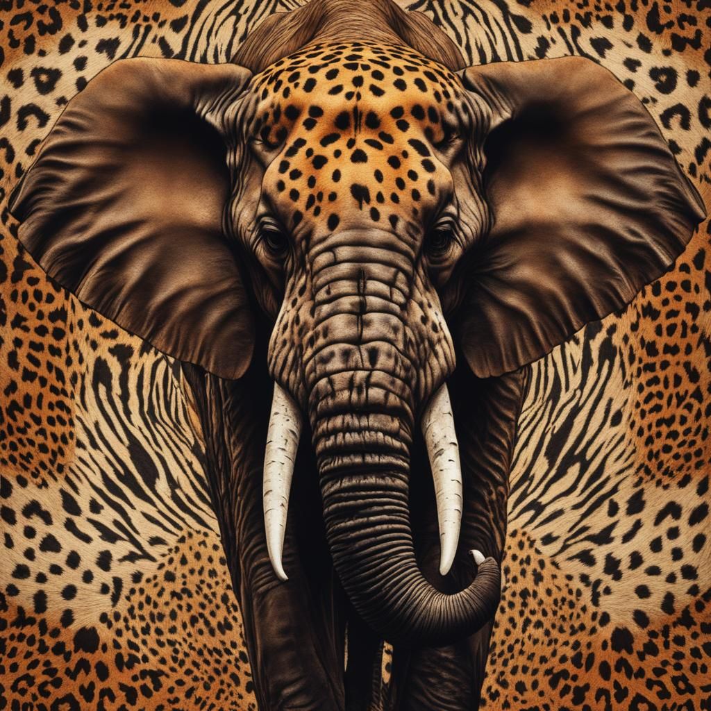 Surreal Elephant Cheetah Fusion in Vintage Style