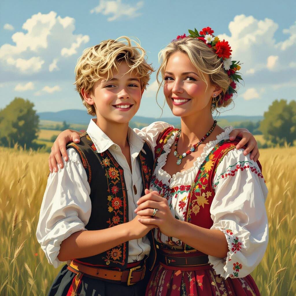 Boy Dances with Mum in Folk Costume