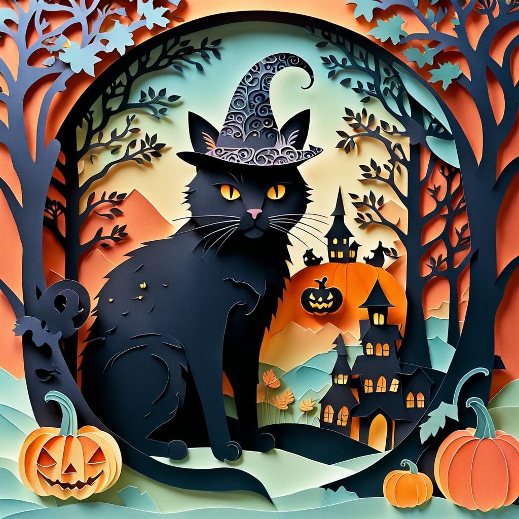 Whimsical Paper Cut-Out of Cat and Mouse