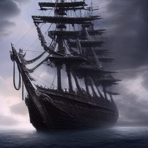 Dramatic Black Pearl Ship Digital Painting