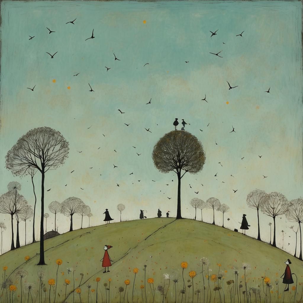 Surreal Hill with Giant Dandelions