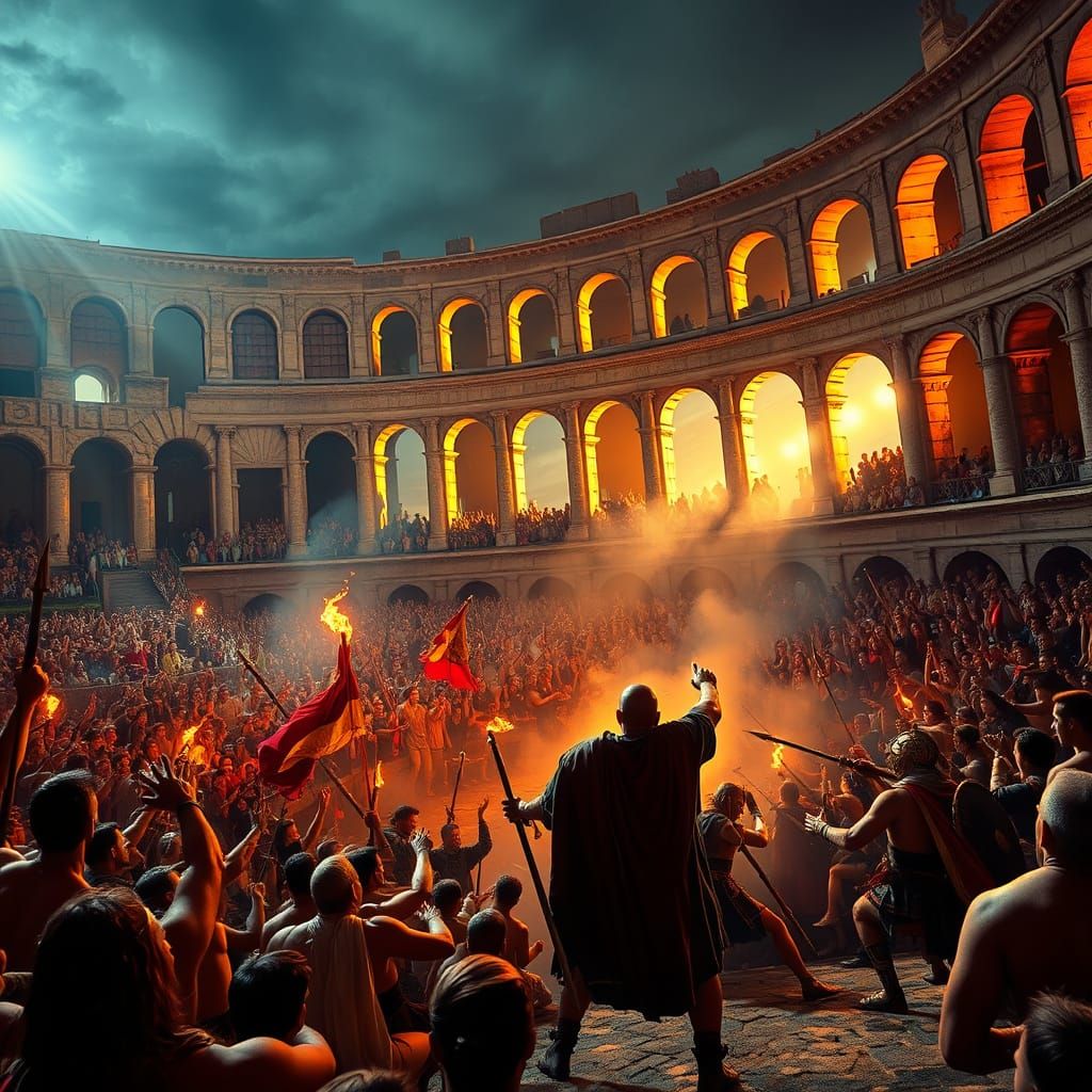 Roman Gladiators Battle in Colosseum, Cinematic HDR