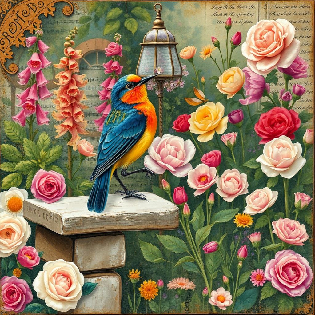 Bird Song in Cottage Garden Collage