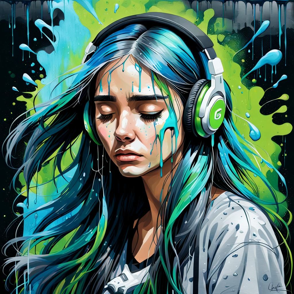 Woman with Tears in Graffiti Street Art Style