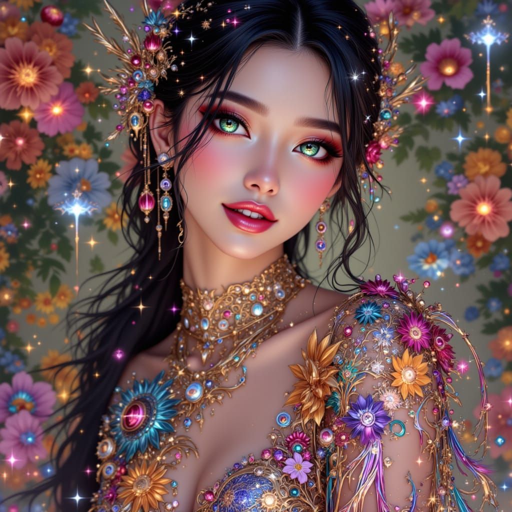 Anime Woman in Extravagant Gown