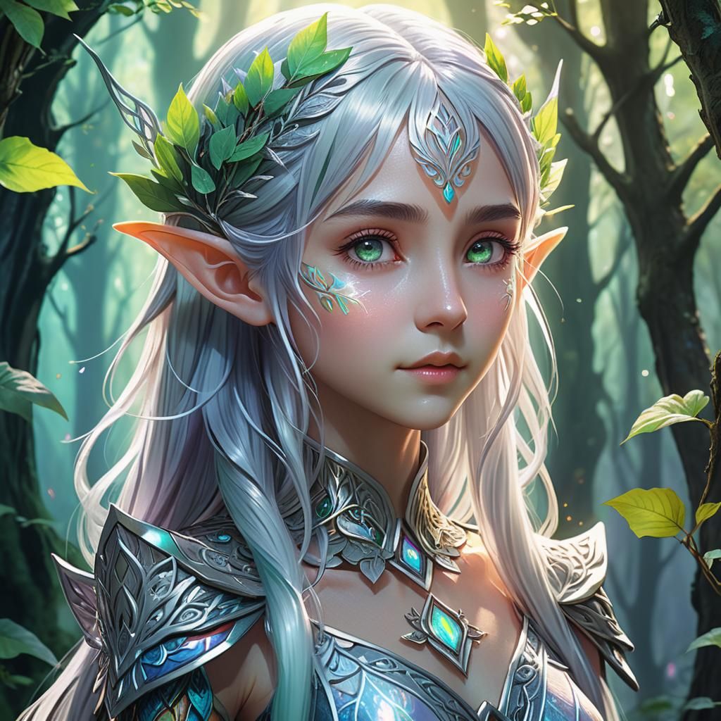 Anime Elf in Mystical Forest: Vibrant Art