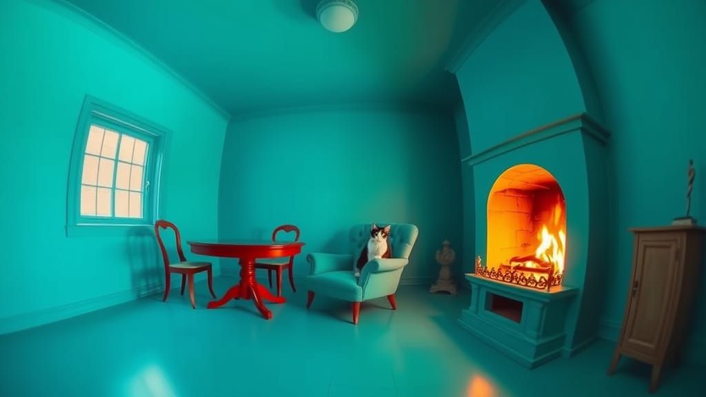 Turquoise room with cat