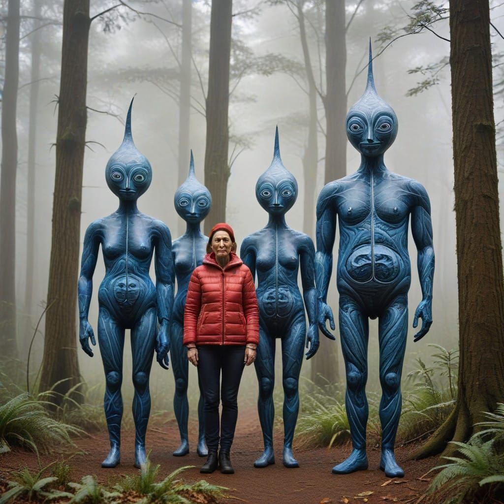 Mysterious Family Portrait in a Foggy Forrest Landscape