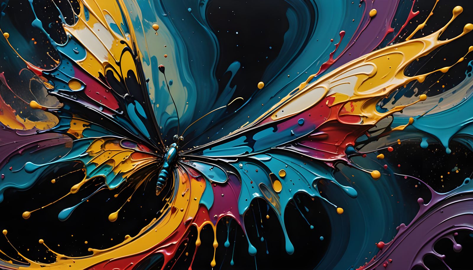 Cosmic Butterfly in Dripping Paint Style