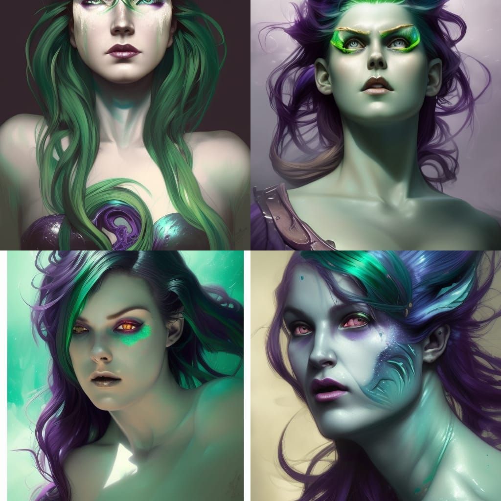 Evil Siren Mermaid Portrait in Hyperdetailed Style