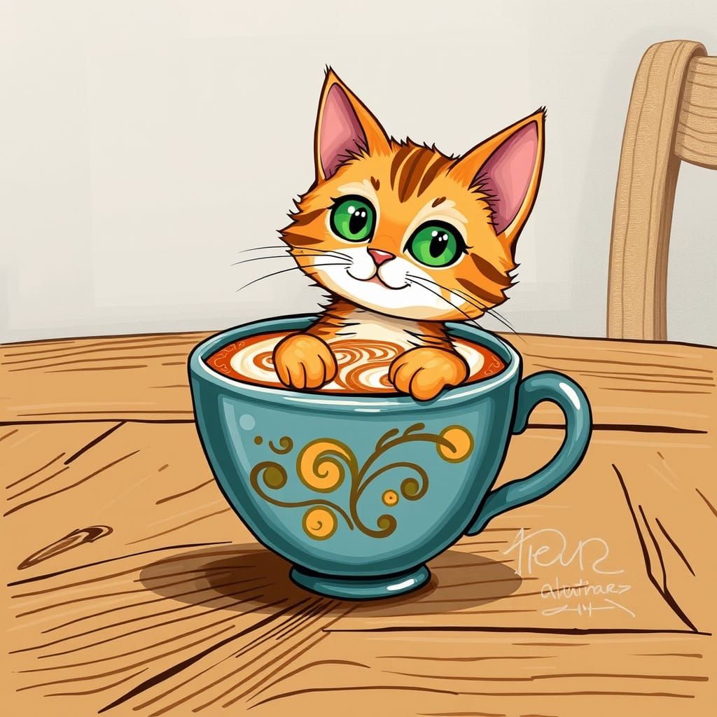 cat sitting in a coffee cup