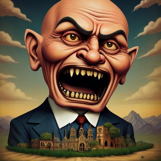 Cartoon Fox Screams in Surreal Vintage Style