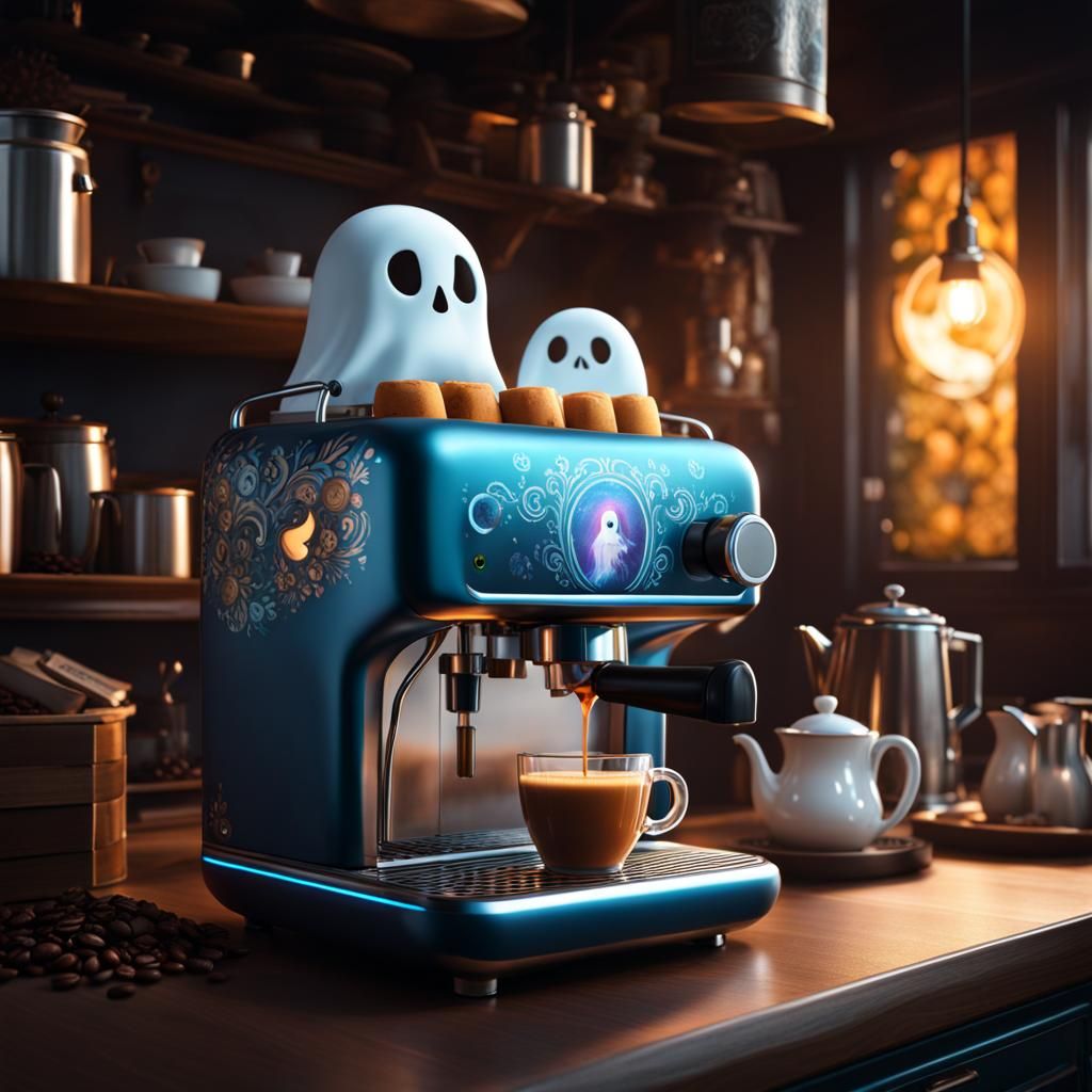 Coffee Machine with Ghost Screen: Digital Matte Painting