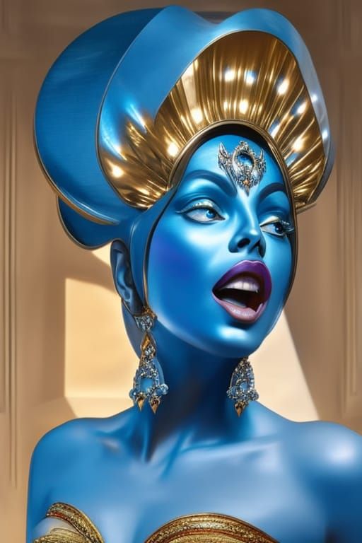 Glamorous Blue Alien Diva Sings Opera