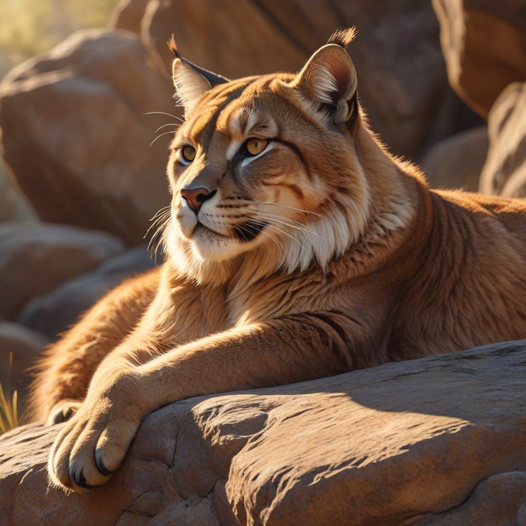 Saber-Toothed Cat in Golden Light, Digital Oil Painting