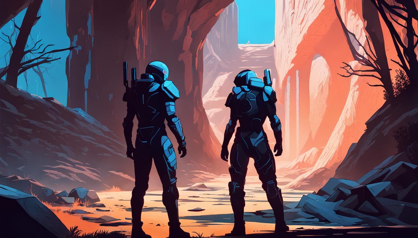 Cyberpunk Soldiers Training in Ancient Ruins