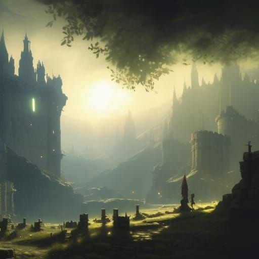 Medieval Castle Ruins in Dark Fantasy Style