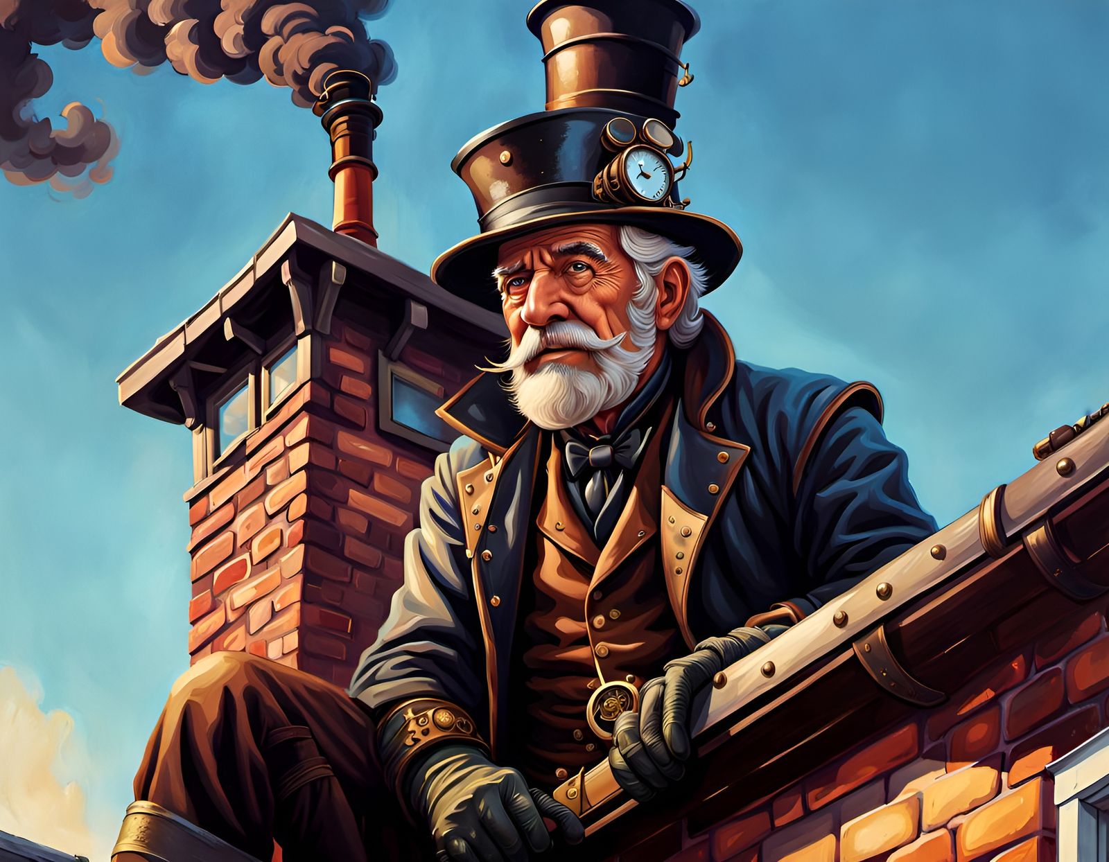 Steampunk Chimney Sweep Oil Painting