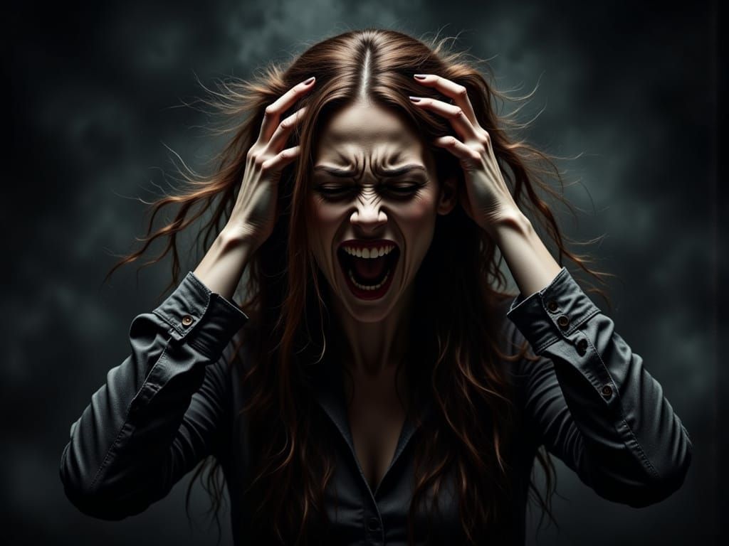 Woman Screaming in Pain, Insanely Detailed Digital Art