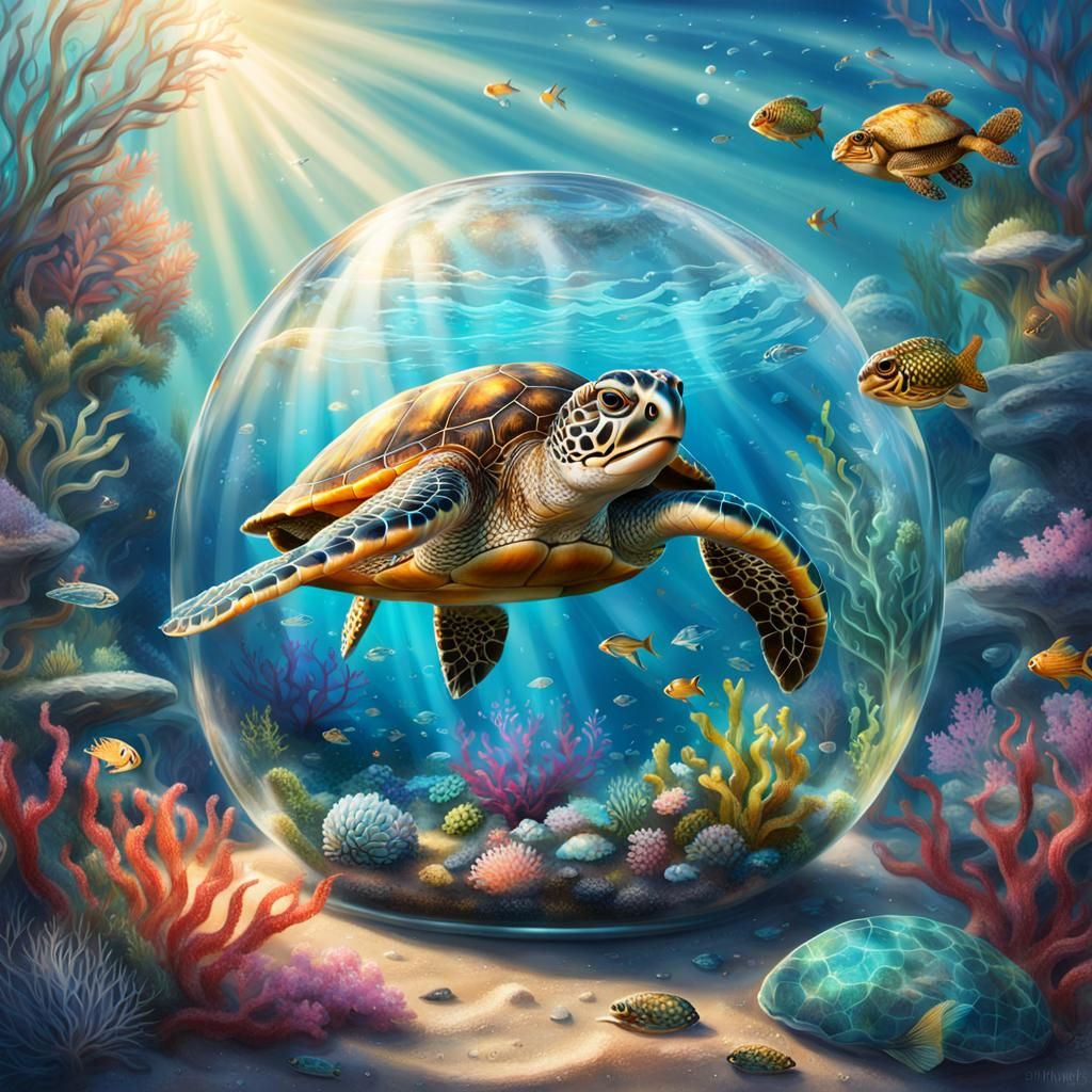 Sea Turtle's Underwater Dome: A Fantasy Illustration