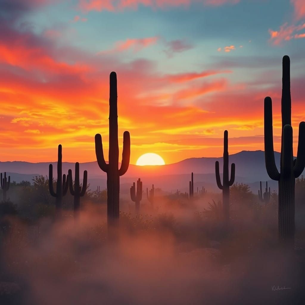 Desert Sunset in Vibrant, Dreamy Style
