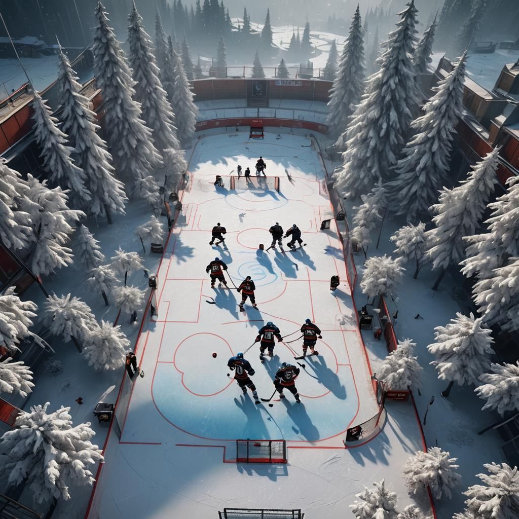 Fantastical Hockey Scene in Detailed Matte Painting