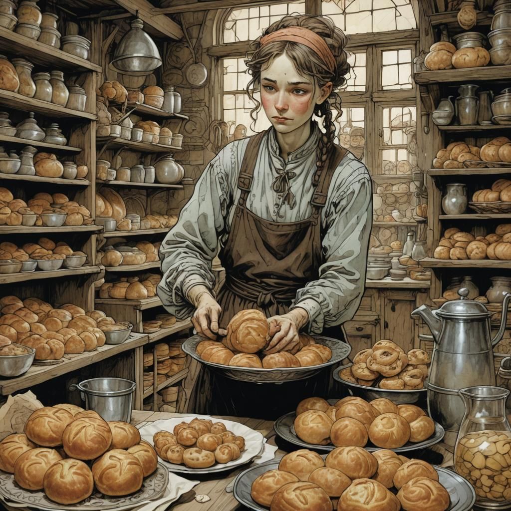 Whimsical Bakery Scene in Intricate Watercolor Style