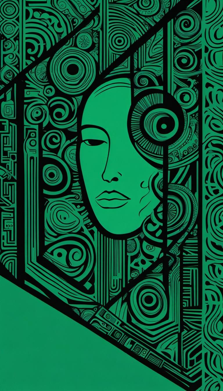 Minimalist Hispanic Lines in Black, Jade and White