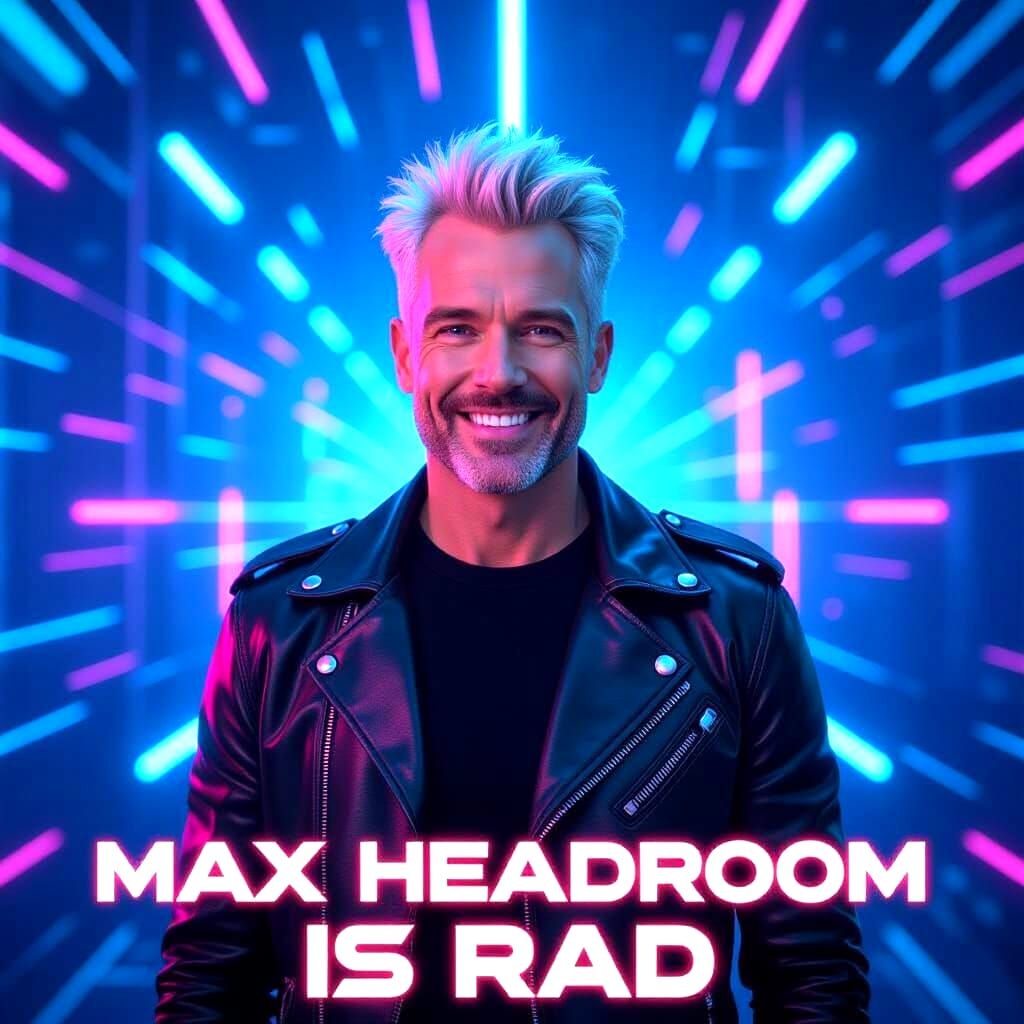 Max Headroom in Cyber Grid: Synthwave Neon Portrait