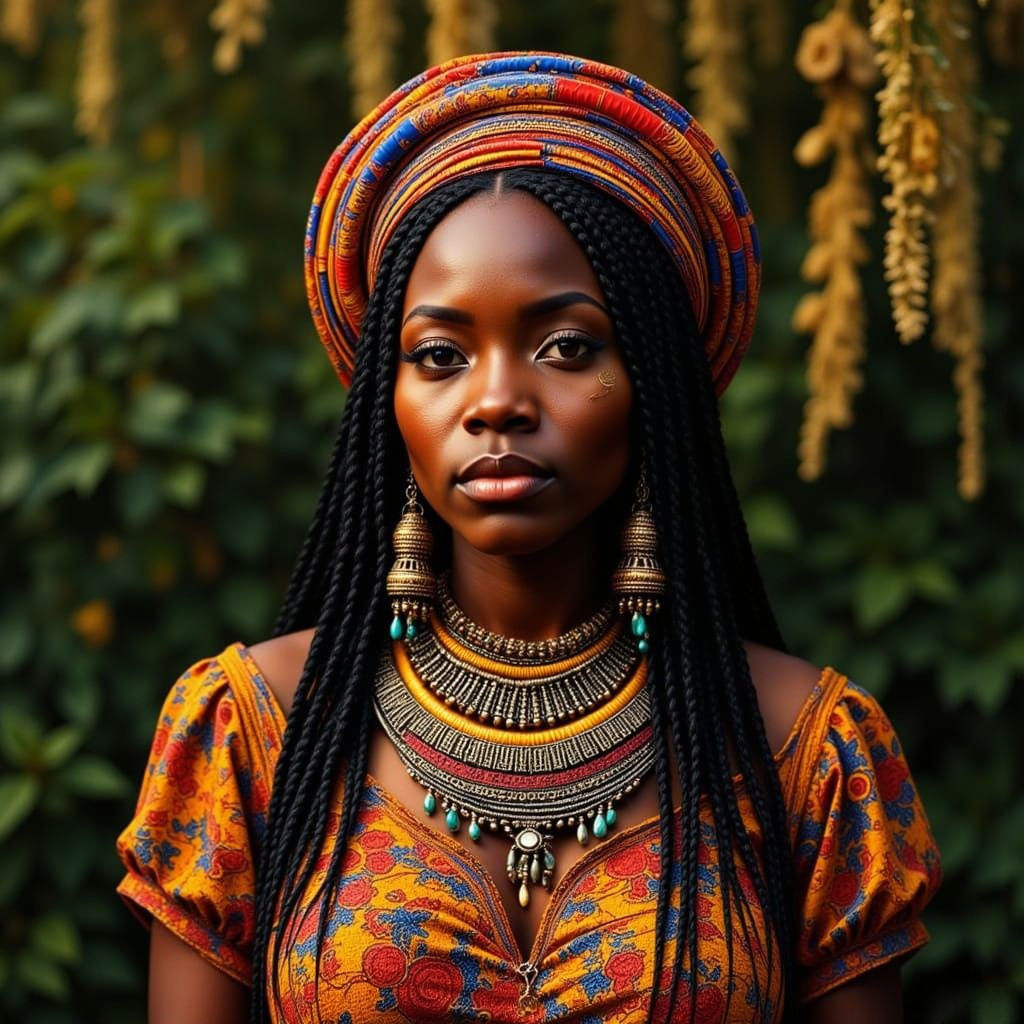 Stunning African Beauty Portrait with Traditional Background