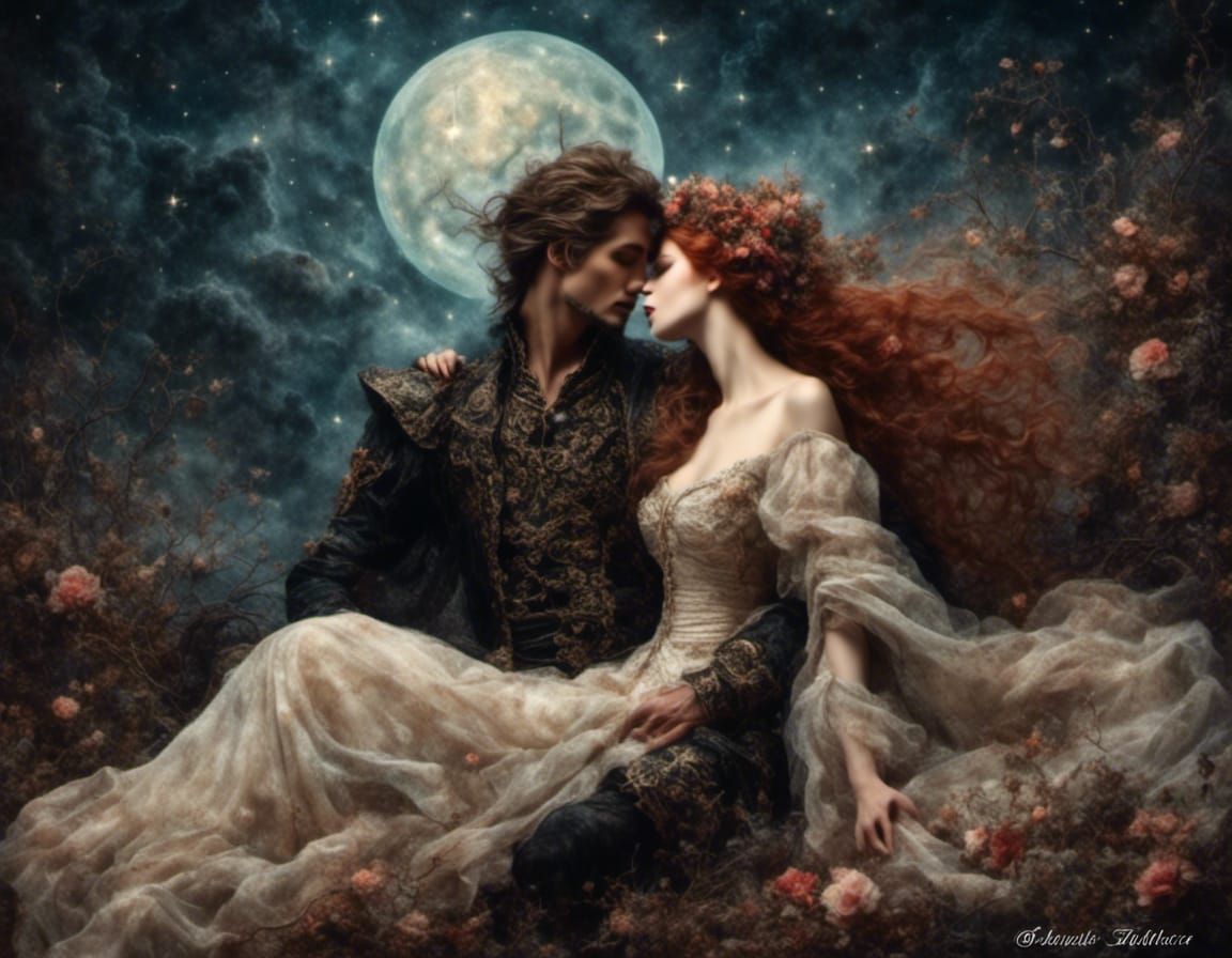 Lovers Embrace Under a Starry Sky