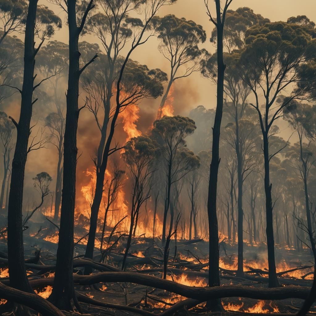 Bushfire Rages in Victoria Australia: Cinematic Film Still