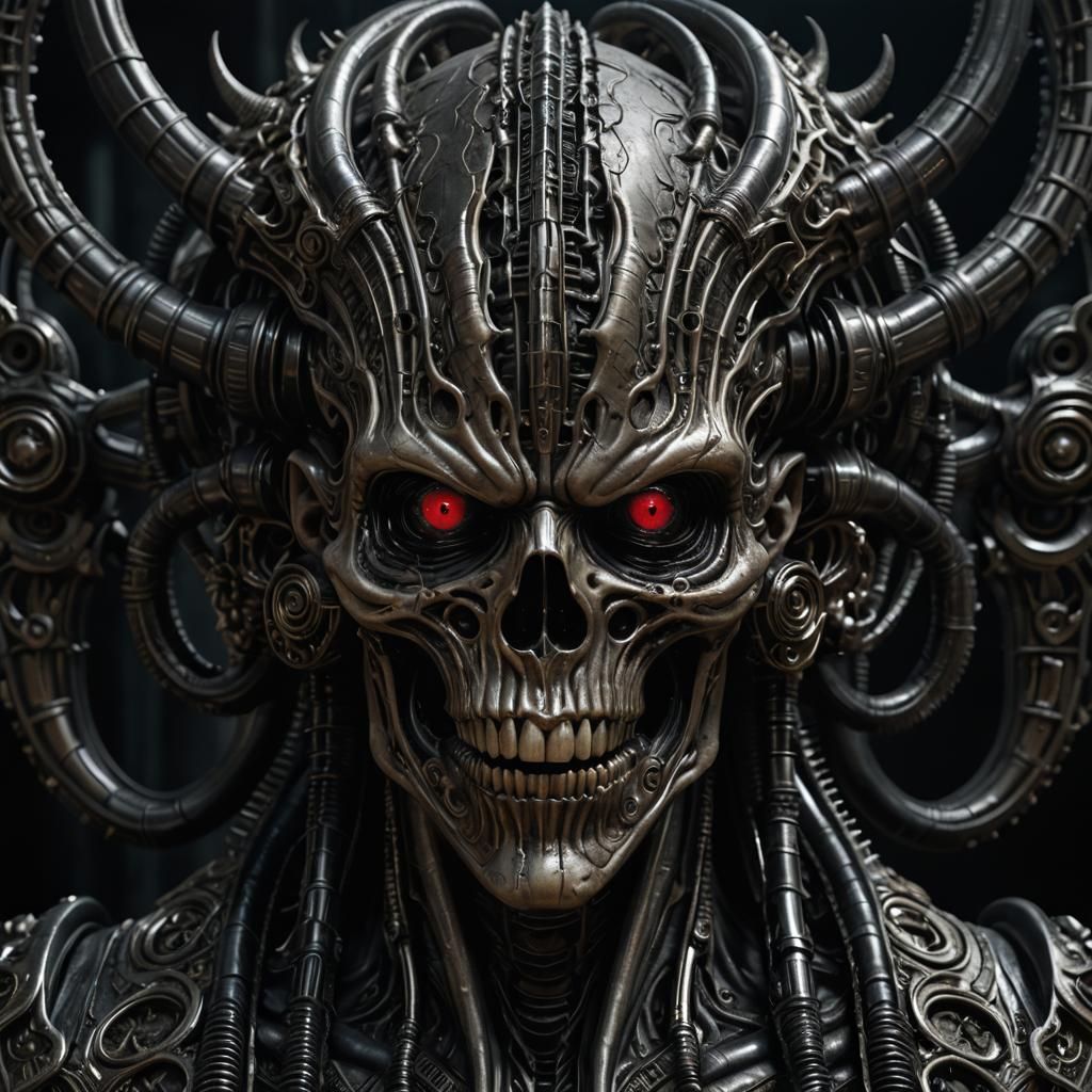 Creepy Demonic Portrait by Giger, Hyperdetailed Horror Art