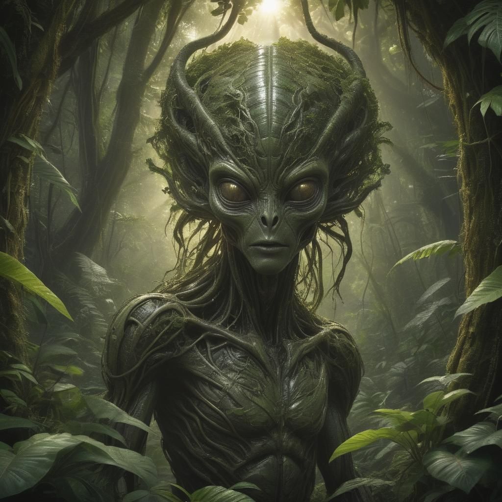 Alien Camouflaged in Amazon Jungle, Surreal Art